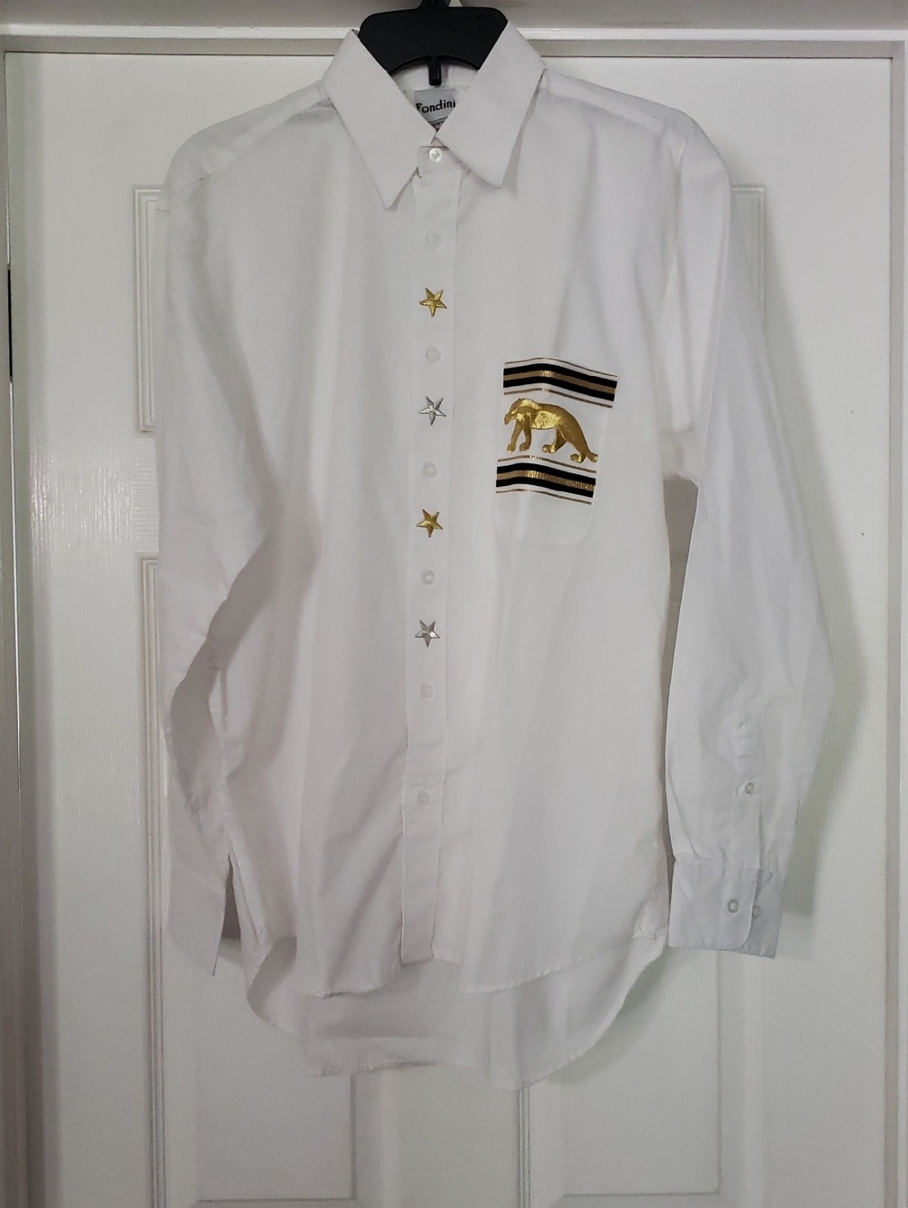 NWT-White Men's Button-Up Shirt with Gold Embellishment